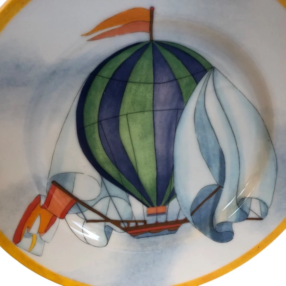 Williams Sonoma Luncheon Plates Hot Air Balloon Salad Porcelain 2 Piece Set 8”